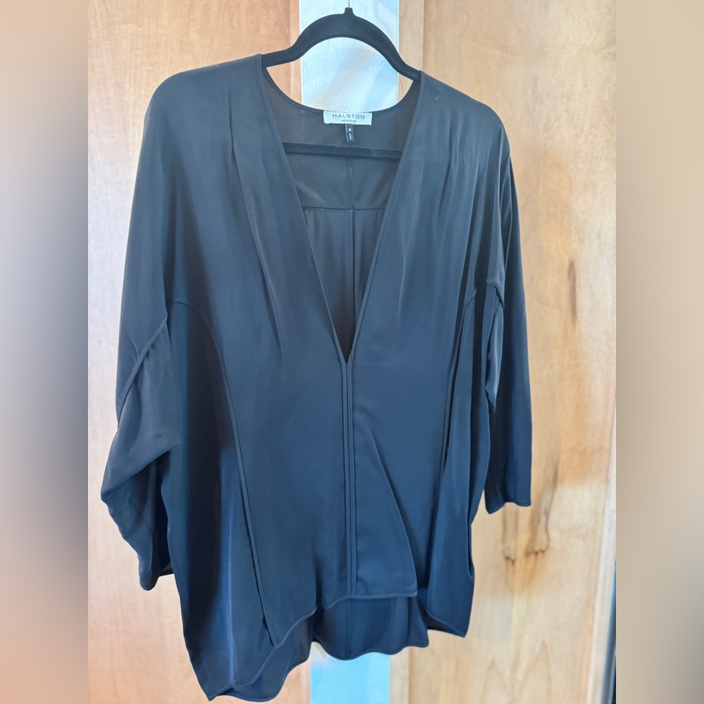 Halston Black Silk Kimono Sleeve Top